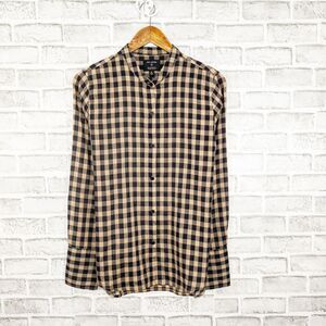 NILI LOTAN Women's Button front Shirt Beige Black Check Medium
